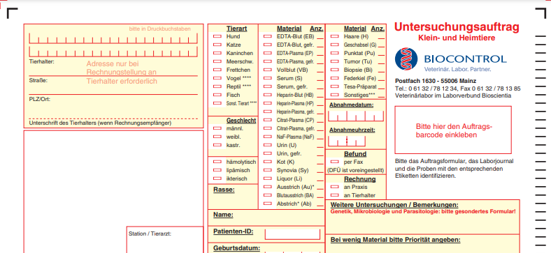 Biocontrol Auftragsbeleg Klein Und Heimtiere Gelb Bild